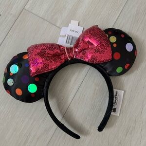 Disney Parks Pink Sequin Bow Polka Dot Mickey Ears Headband